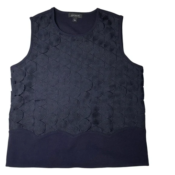 Ann Taylor Sleeveless Navy Blue Textured Dressy Top Size L NWOT - Picture 3 of 6